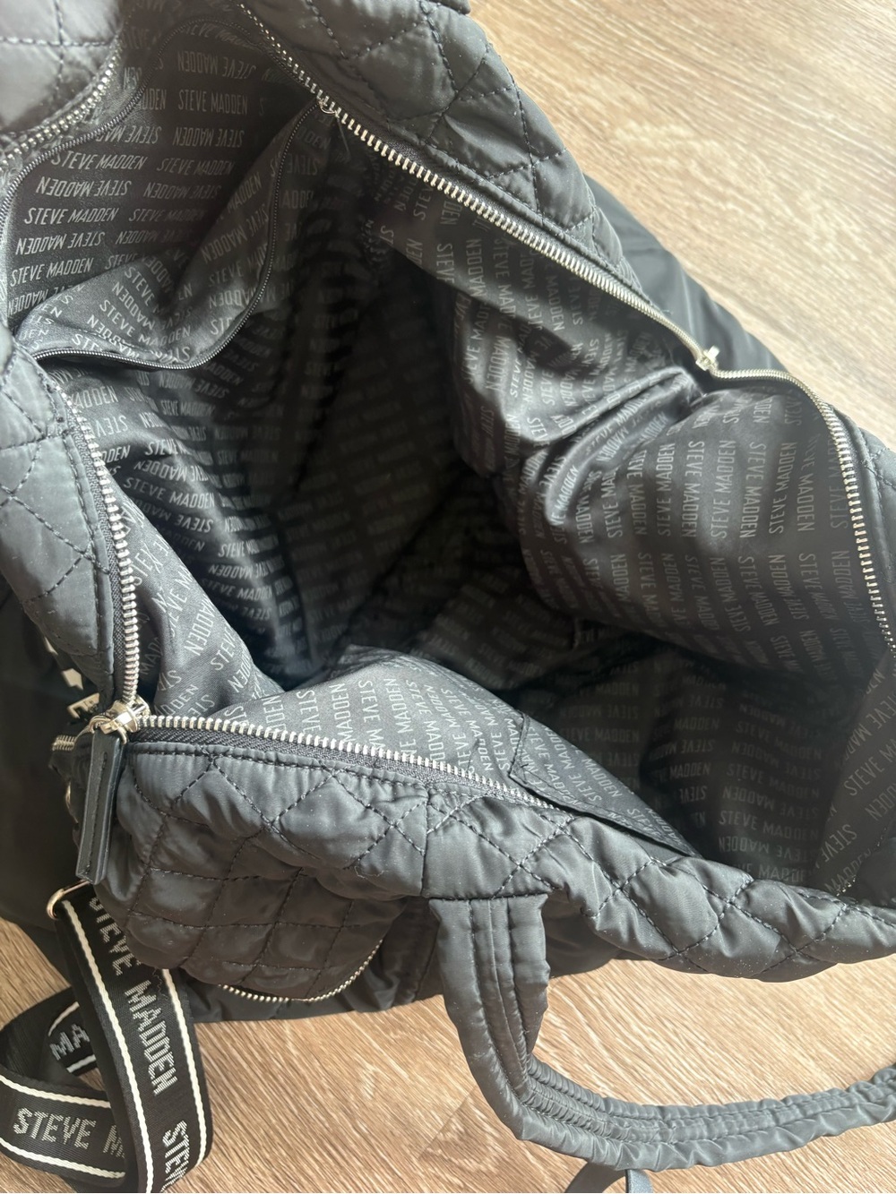 Steve Madden Black Quilted Nylon Weekender Duffel - Picture 6 of 14